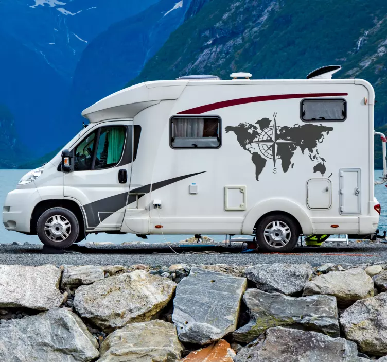 Adesivo camper mappamondo e bussola per camper - TenStickers