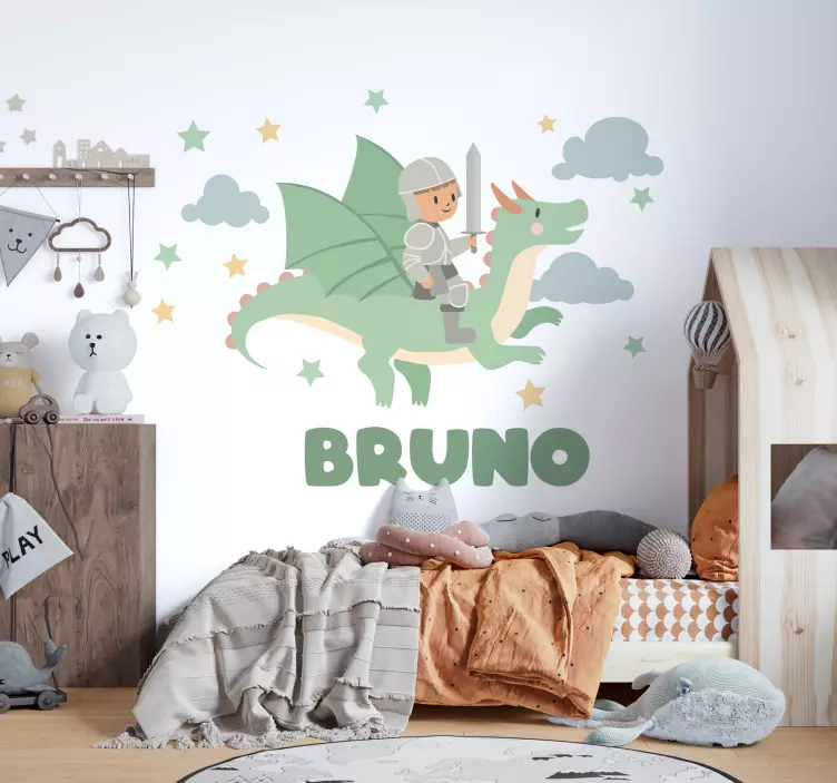 Adesivi murali illustrazioni piccolo cavaliere su un drago - TenStickers