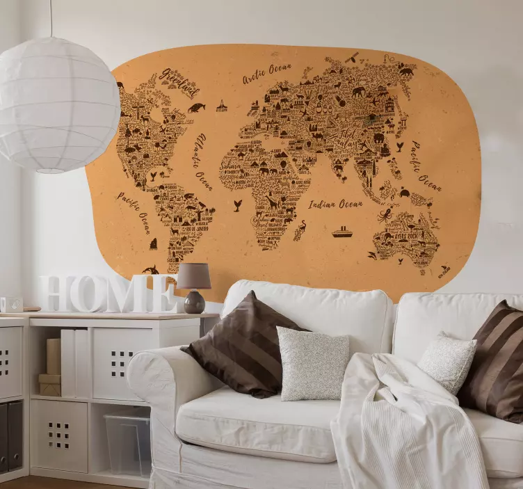 Adesivi animali per bambini mappa del mondo - TenStickers