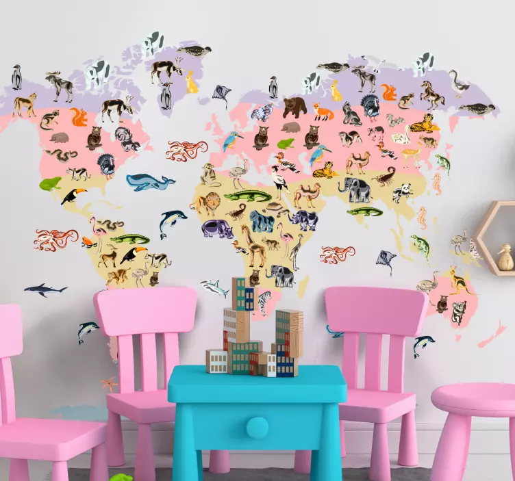 Adesivo mappamondo motivo animale pastello - TenStickers