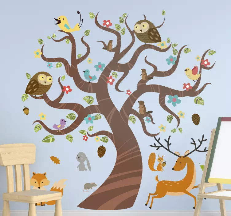 Adesivi animali per bambini scena animali alberi - TenStickers
