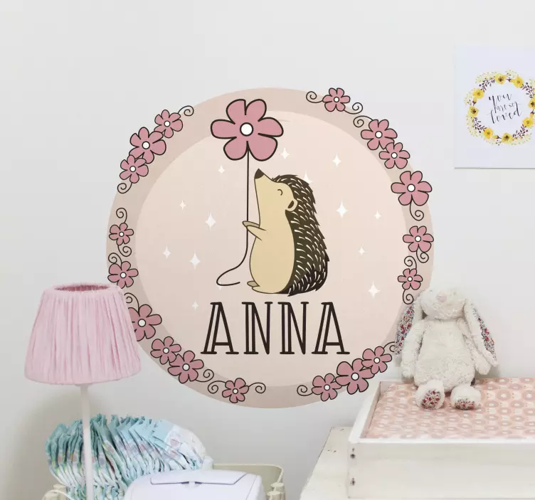 Adesivi animali riccio con fiori - TenStickers