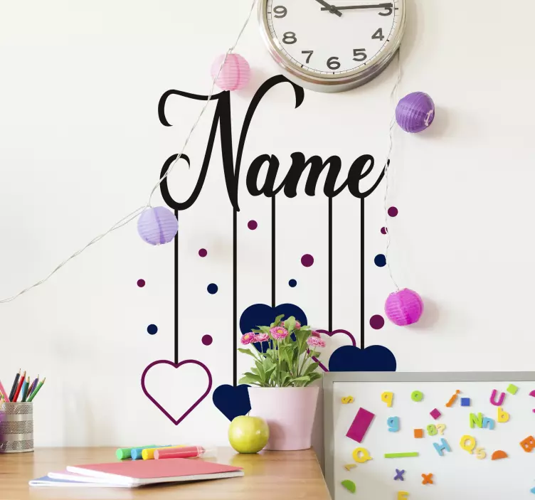 Adesivo amore nome personalizzato con cuori - TenStickers
