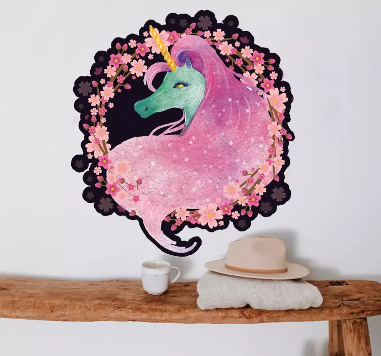 Adesivo per bambini unicorno con corona floreale - TenStickers