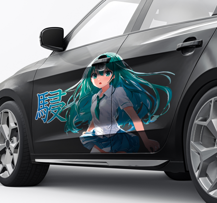 Adesivo per auto ragazza manga capelli verdi - TenStickers