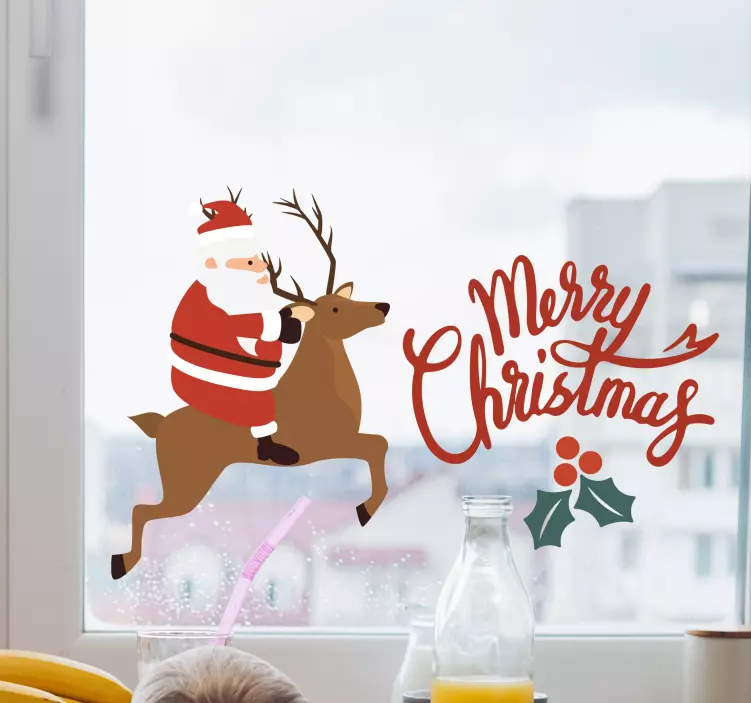 Adesivo natale babbo natale su una renna - TenStickers