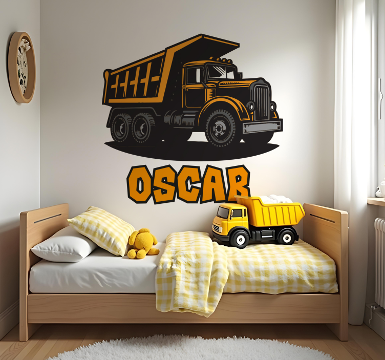 Adesivo murale bambini camion da costruzione arancione personaliz - TenStickers