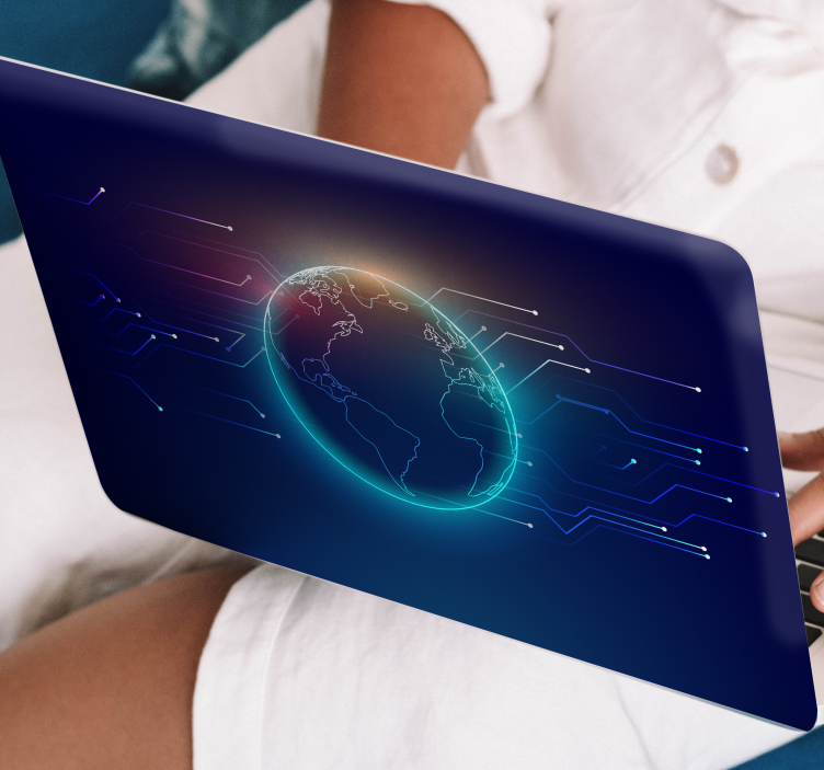 Adesivo per laptop globo con linee di rete - TenStickers