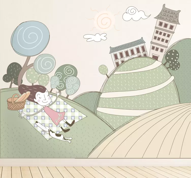 Adesivo decorativo ragazza allegra picnic - TenStickers