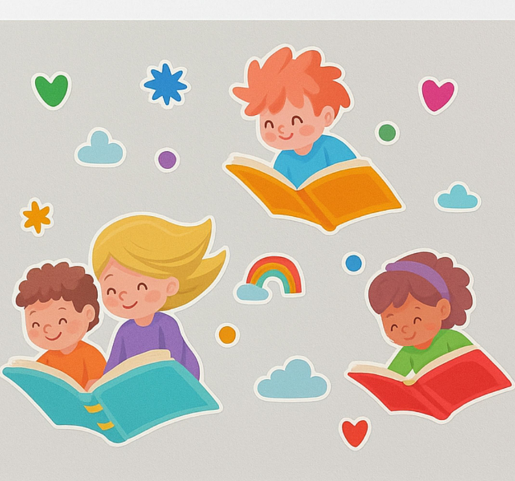 Adesivo educativo libri volanti e bambini - TenStickers