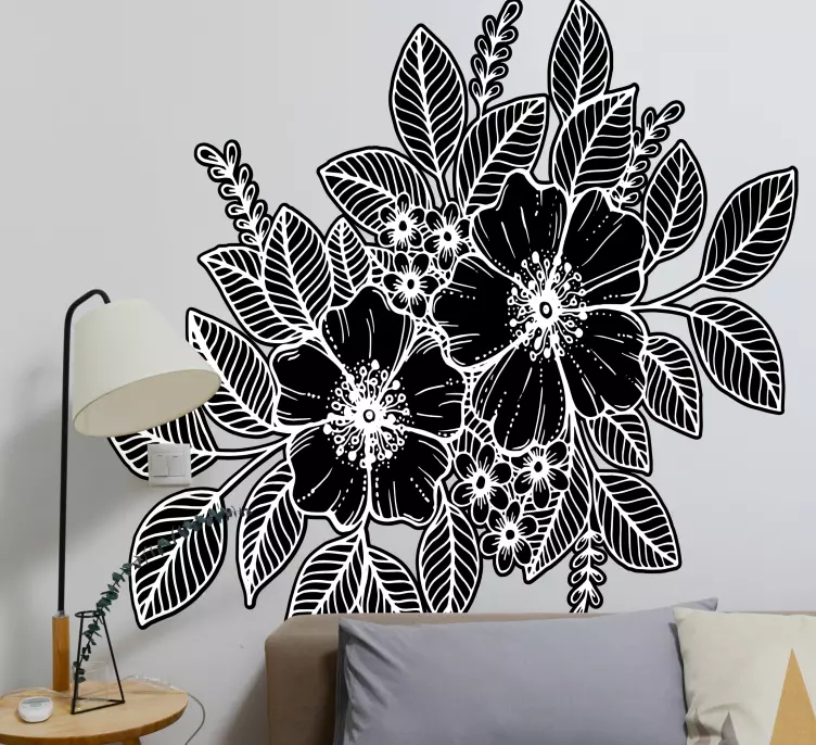 Adesivo fiore composizione foglie botaniche - TenStickers