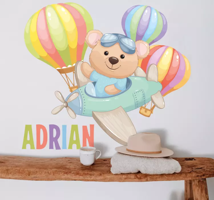Adesivo bambino avventura dell'orso pilota - TenStickers