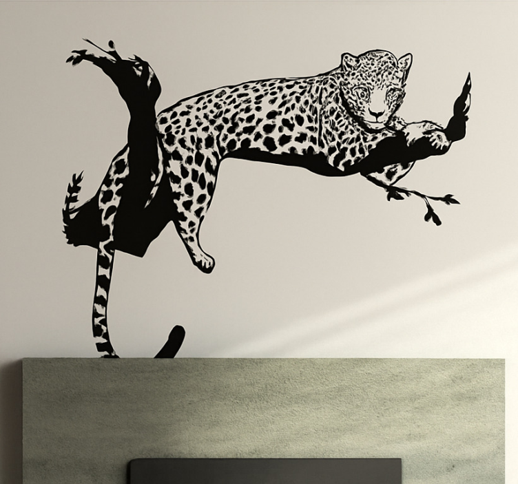 Adesivo murale soggiorno leopardo sull'albero - TenStickers