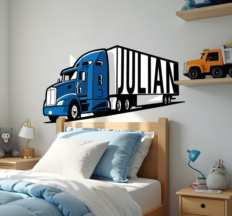 Adesivo murale bambini camion blu personalizzato - TenStickers