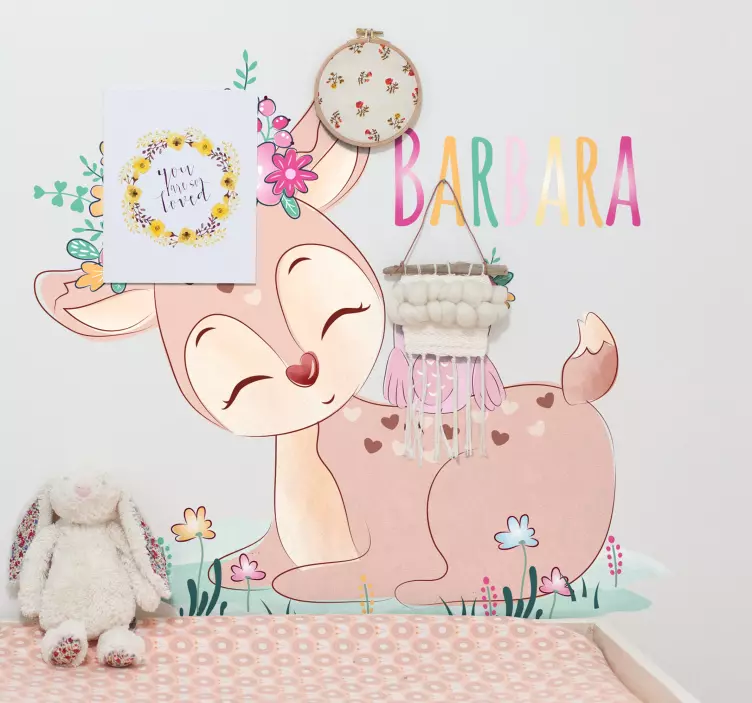 Adesivi animali per bambini carino cervo con fiori - TenStickers