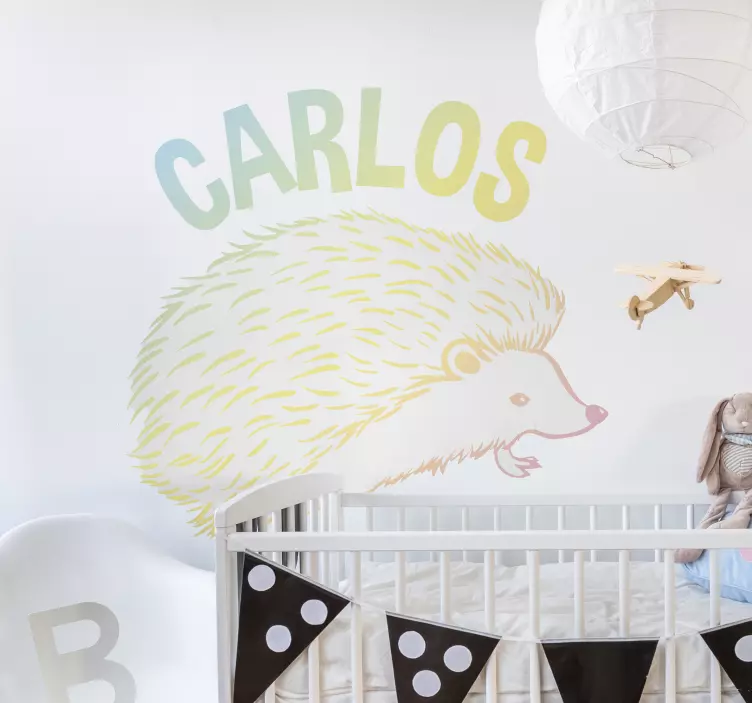 Adesivi animali per bambini decorazione con nome riccio - TenStickers