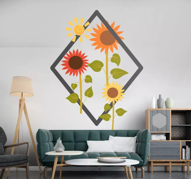Adesivo murale soggiorno girasoli vivaci - TenStickers