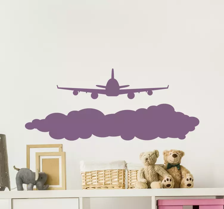 Adesivi animali per bambini scena di nuvole di aeroplano - TenStickers