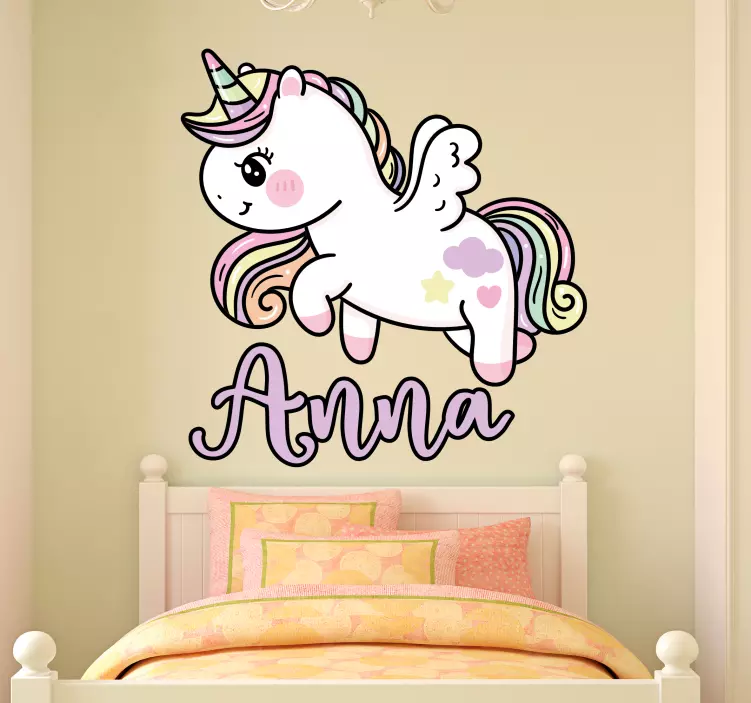 Adesivo per bambini statuina di unicorno personalizzata - TenStickers