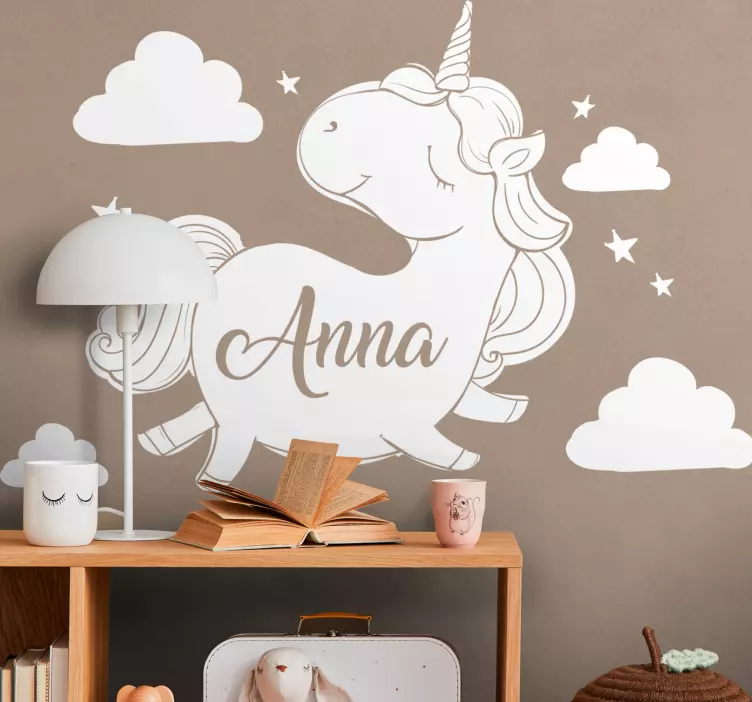 Adesivo per bambini design unicorno personalizzato - TenStickers