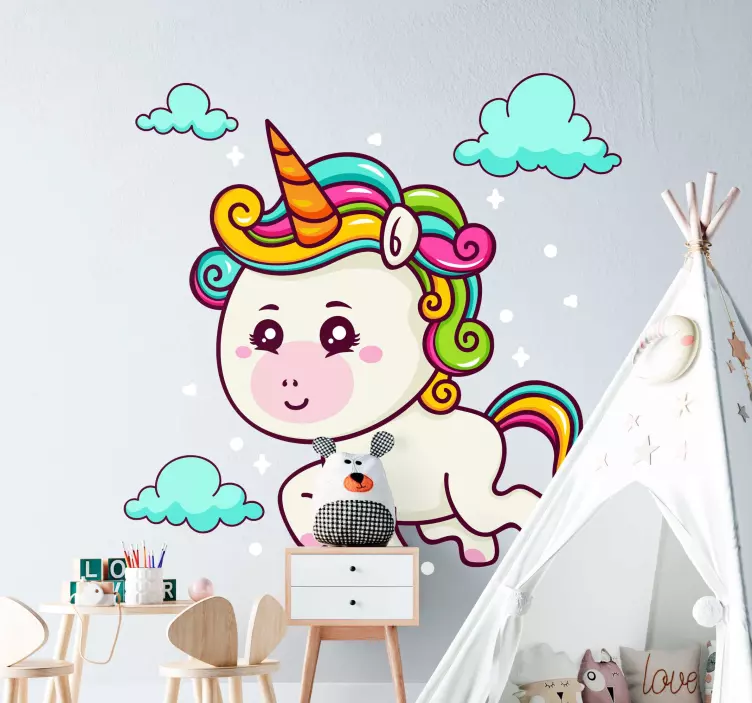 Adesivo per bambini nuvole di unicorno giocose - TenStickers