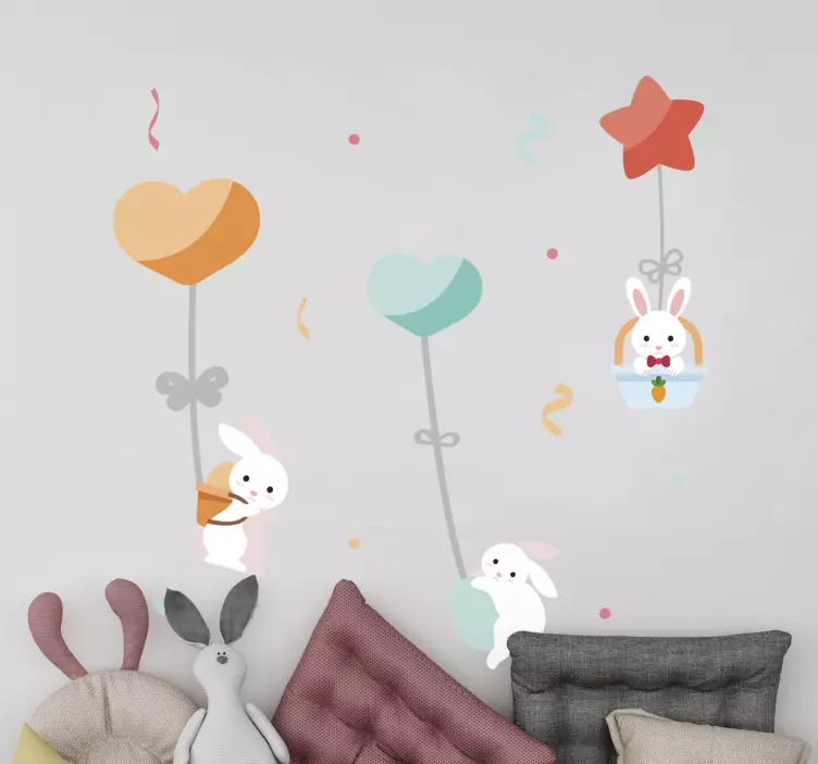 Adesivo per bambini palloncini con coniglietti - TenStickers