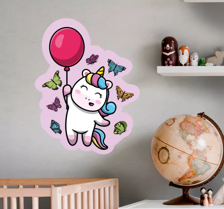 Adesivo per bambini unicorno giocoso con palloncino - TenStickers