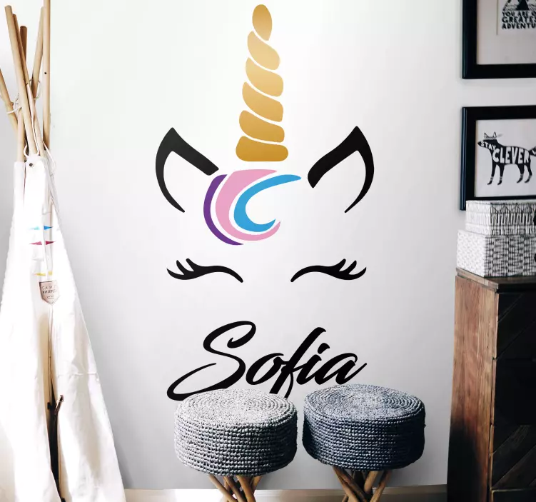 Adesivo per bambini personalizzazione del volto di unicorno - TenStickers