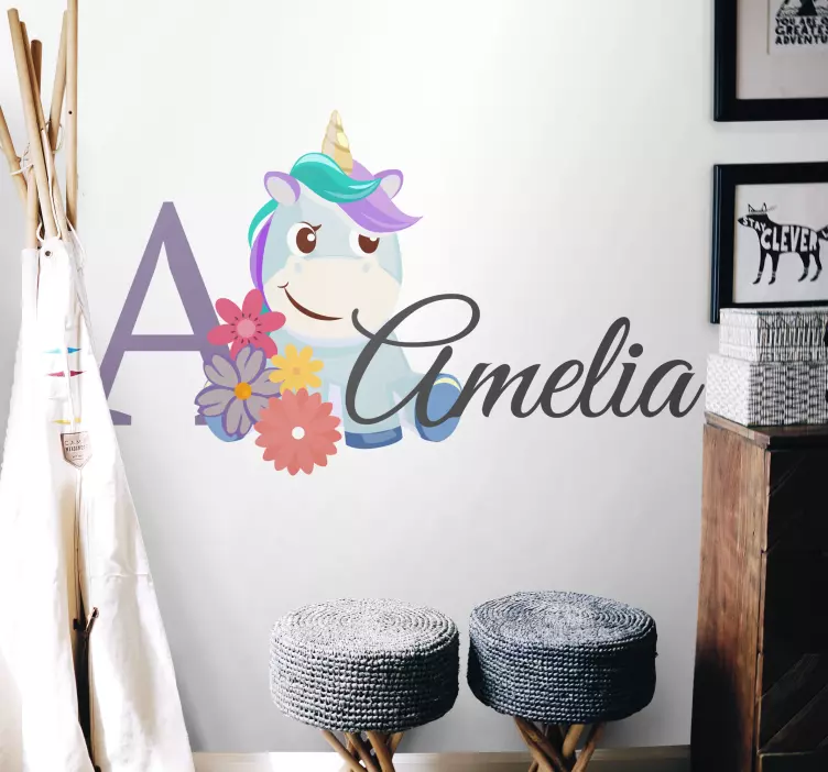 Adesivo per bambini personalizzazione unicorno carino - TenStickers