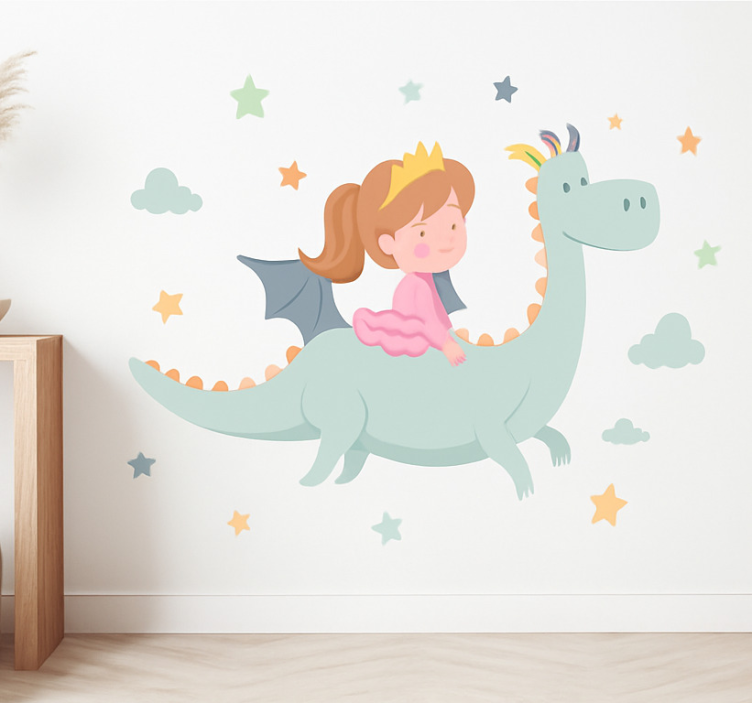 Adesivo per bambini principessa su un drago - TenStickers