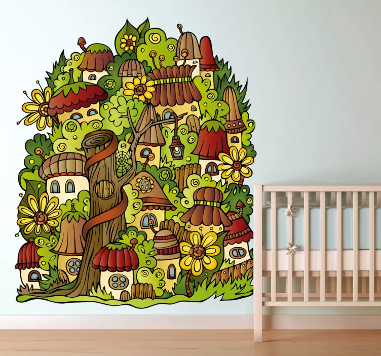 Adesivo per bambini villaggio di alberi stravaganti - TenStickers