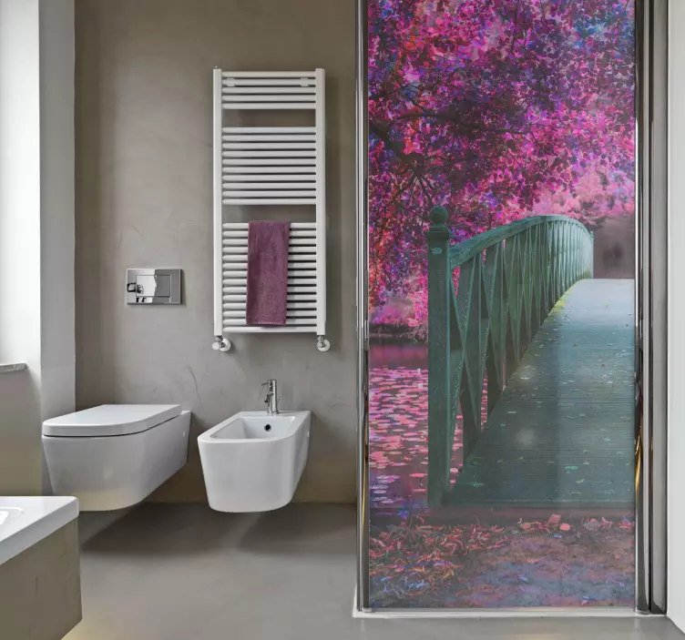 Adesivo per box doccia paesaggio del ponte di legno - TenStickers