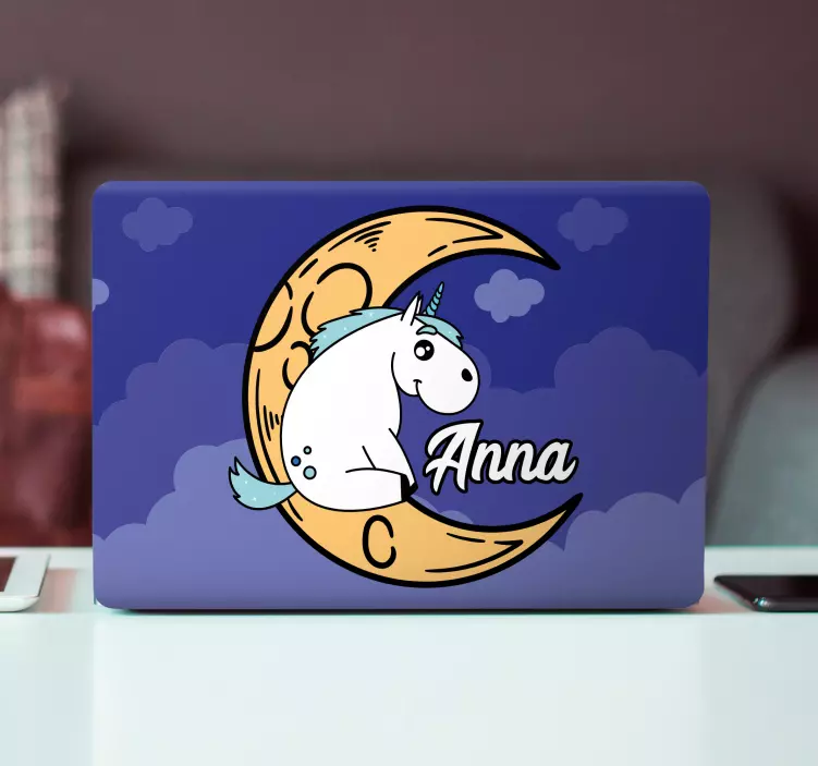 Adesivo per laptop luna unicorno con nome - TenStickers