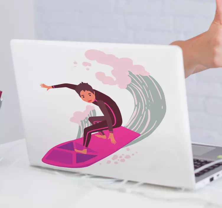 Adesivo per laptop personaggio cartone surfista - TenStickers