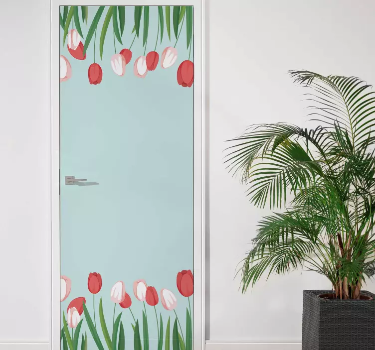 Adesivo per porta bordo floreale di tulipani - TenStickers