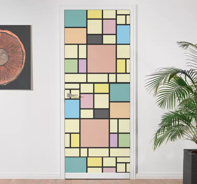 Adesivo per porta modello a blocchi di mondrian - TenStickers