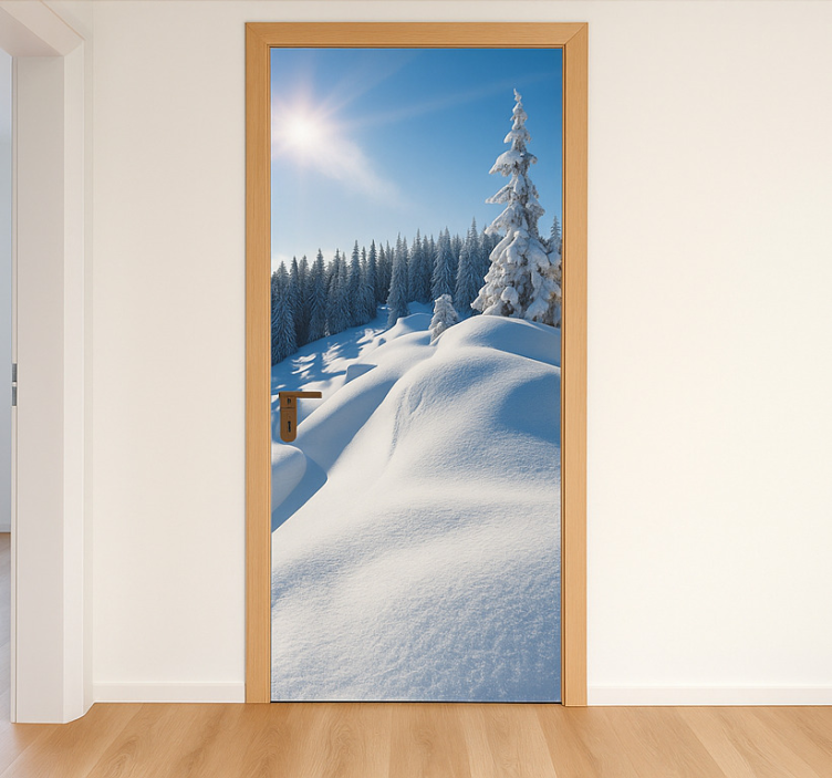 Adesivo per porta paesaggio montano innevato - TenStickers