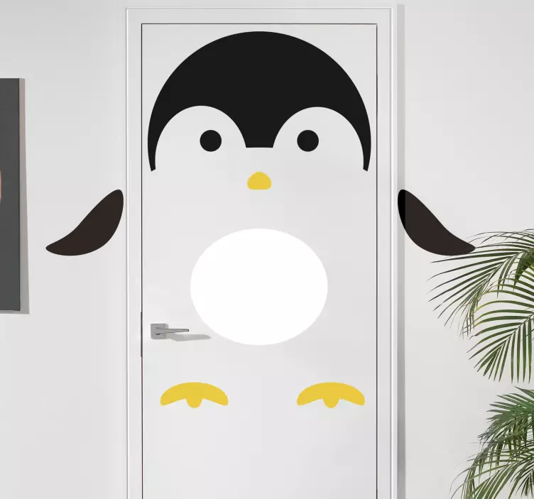 Adesivo per porta simpatico personaggio pinguino - TenStickers