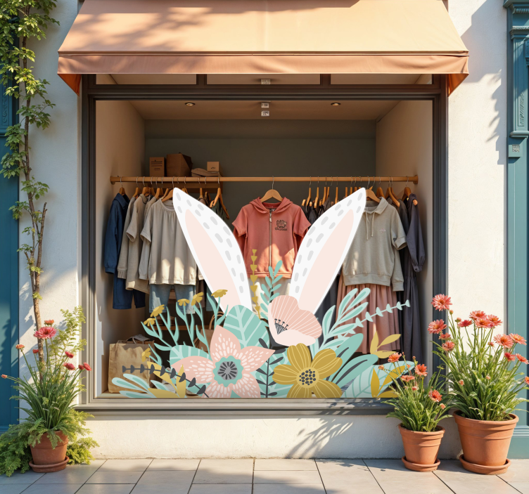 Adesivo per vetrine orecchie da coniglio e piante - TenStickers