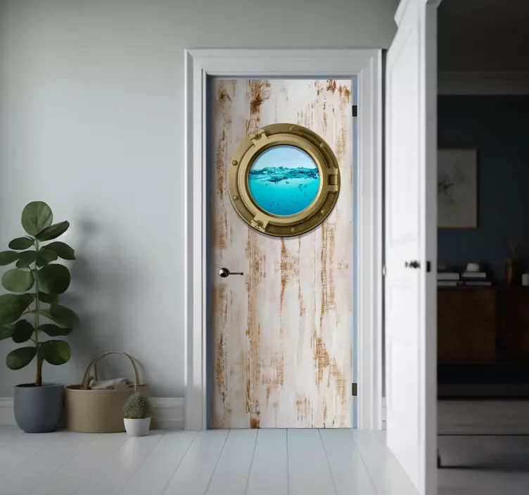 Adesivo porta finestra nave su struttura invecchiata - TenStickers