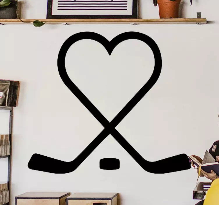 Adesivo sport bastoni da hockey incrociati a forma di cuore - TenStickers
