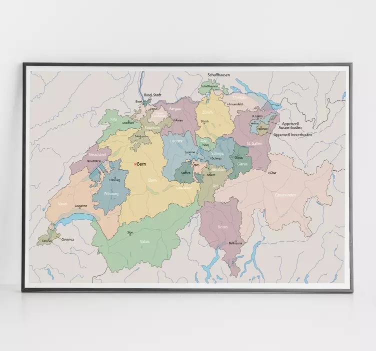 Adesivo murale della Svizzera con mappa delle regioni - TenStickers