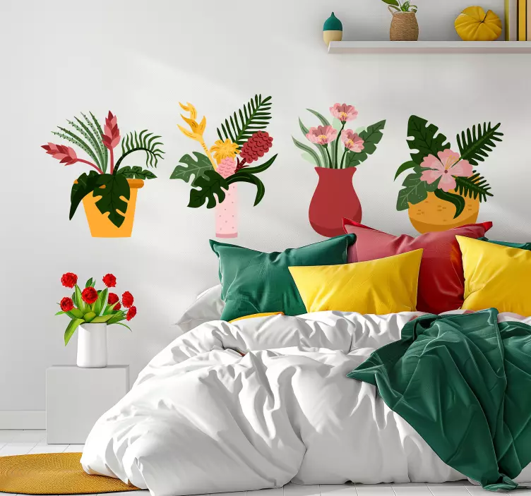 Adesivo murale camera da letto vasi di fiori - TenStickers