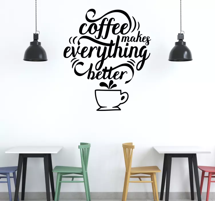 Adesivo Lettering citazione caffè con caffè schizzo - TenStickers