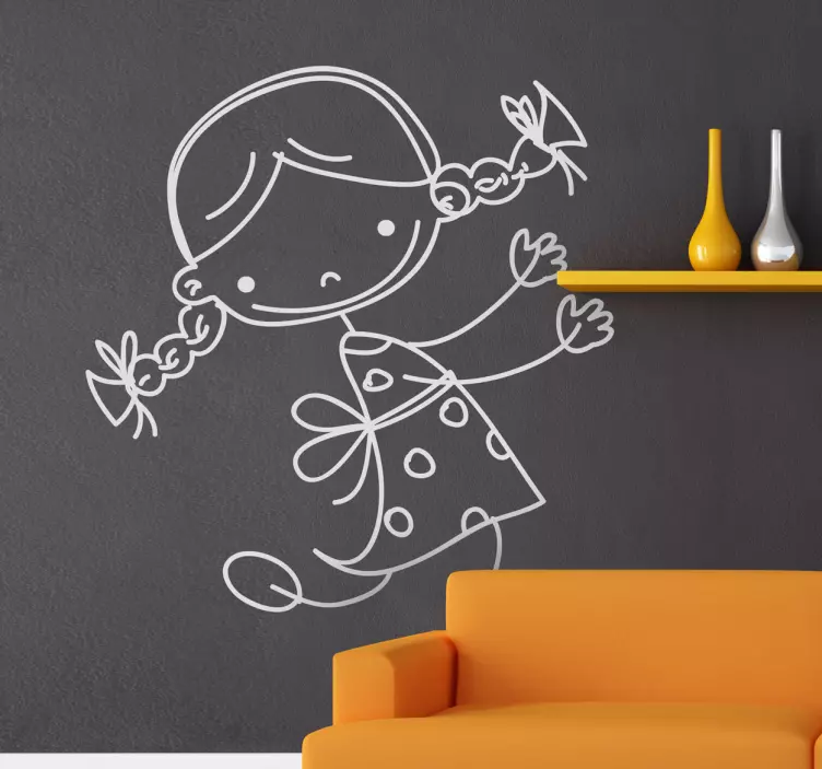 Sticker decorativo bimba trecce stilizzato - TenStickers