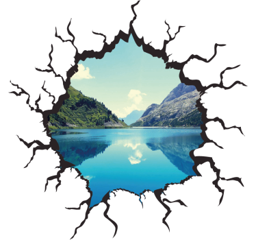 Adesivo per frigo 3D buco vista lago e montagne - TenStickers