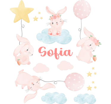 Adesivo murale palloncini rosa con coniglietti - TenStickers