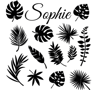 Adesivo per finestra foglie di Monstera con nome - TenStickers