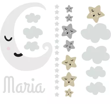 Sticker decorativo luna e stelle personalizzabile - TenStickers