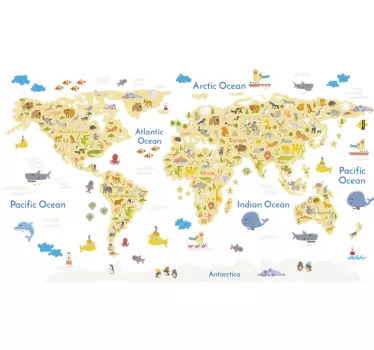 Adesivo mappamondo fauna EN - TenStickers